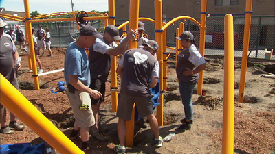 workers building playground