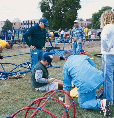 assembling parts of the playground